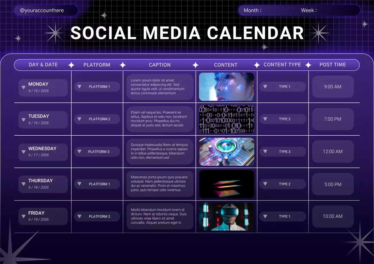 Purple Futuristic Social Media Calender Poster