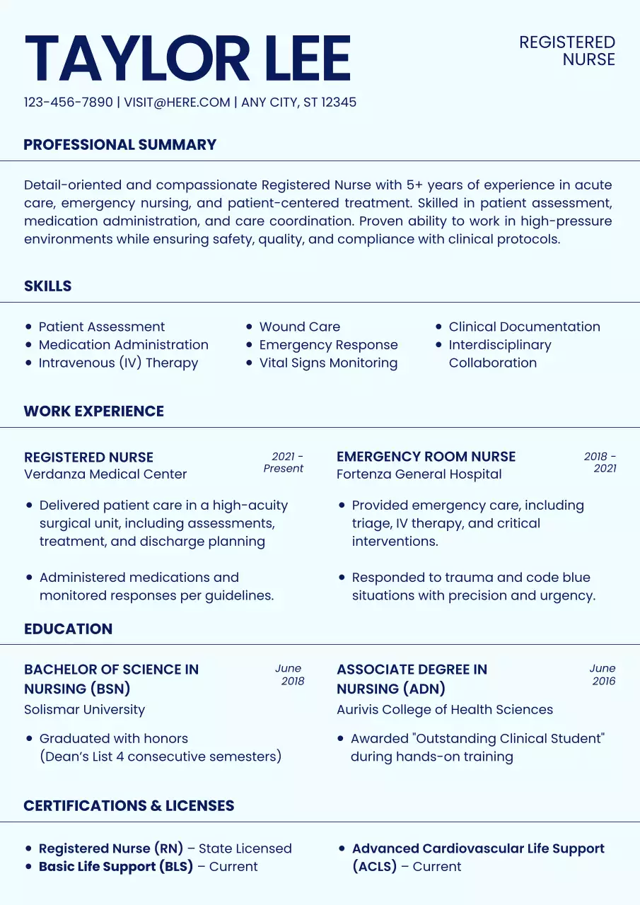 Blue Minimalist Registered Nurse Document