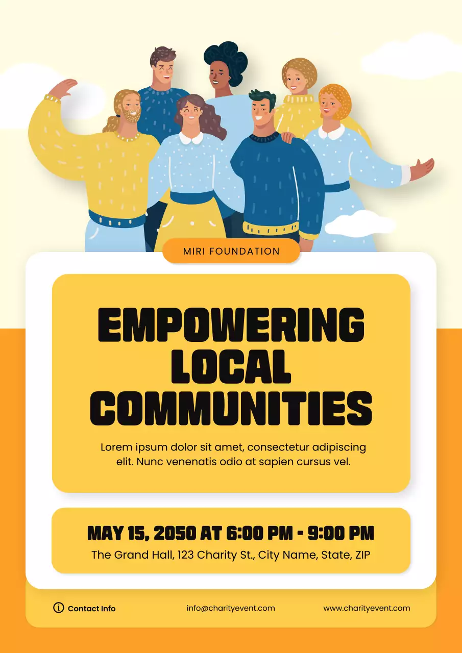 Yellow and White Bold Illustrative Local Community Poster