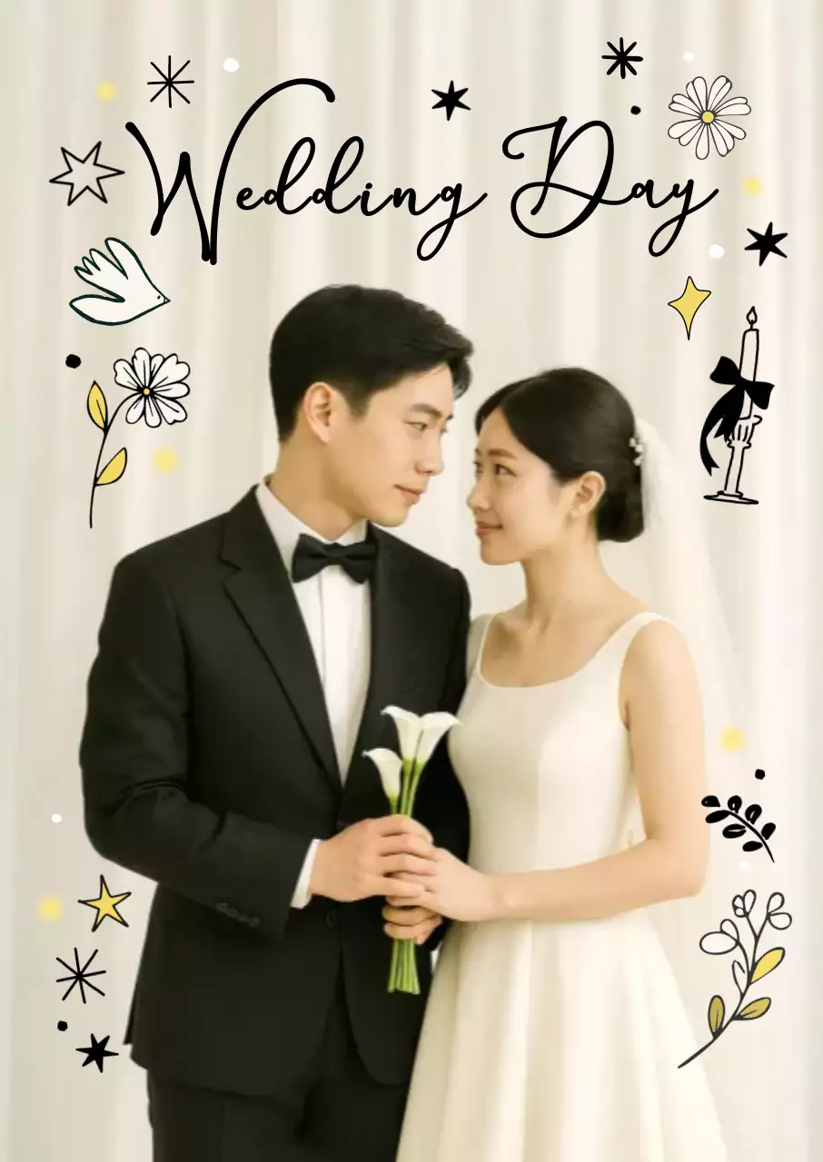 흰색 우아한 결혼 초대장