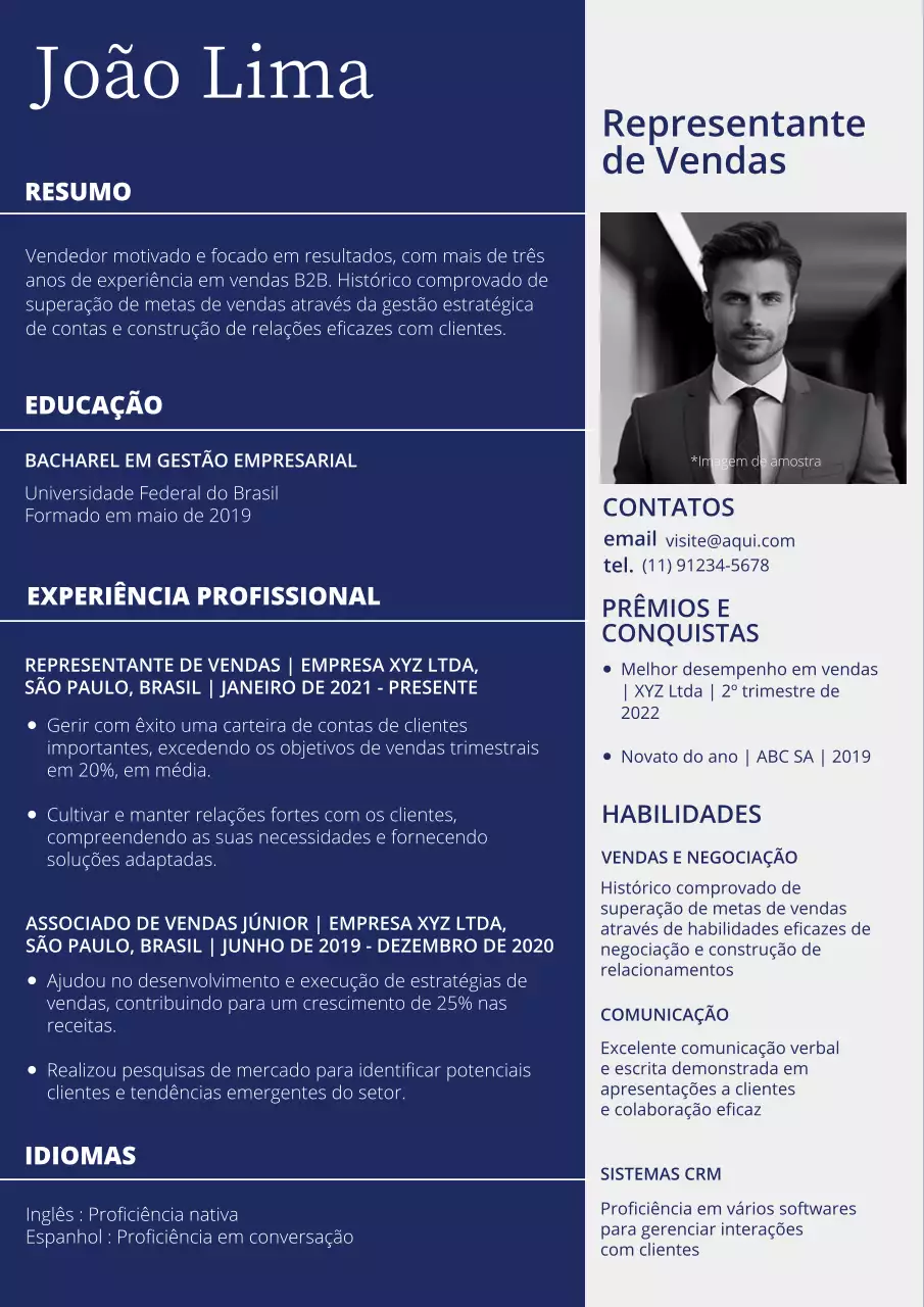Carteira de representante comercial simples azul e branca