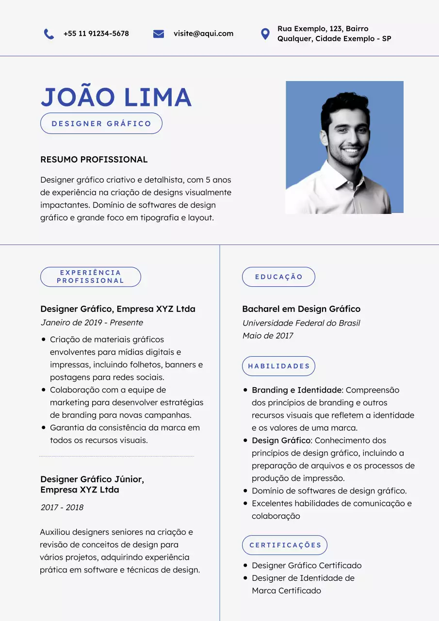 Currículo de designer gráfico minimalista branco