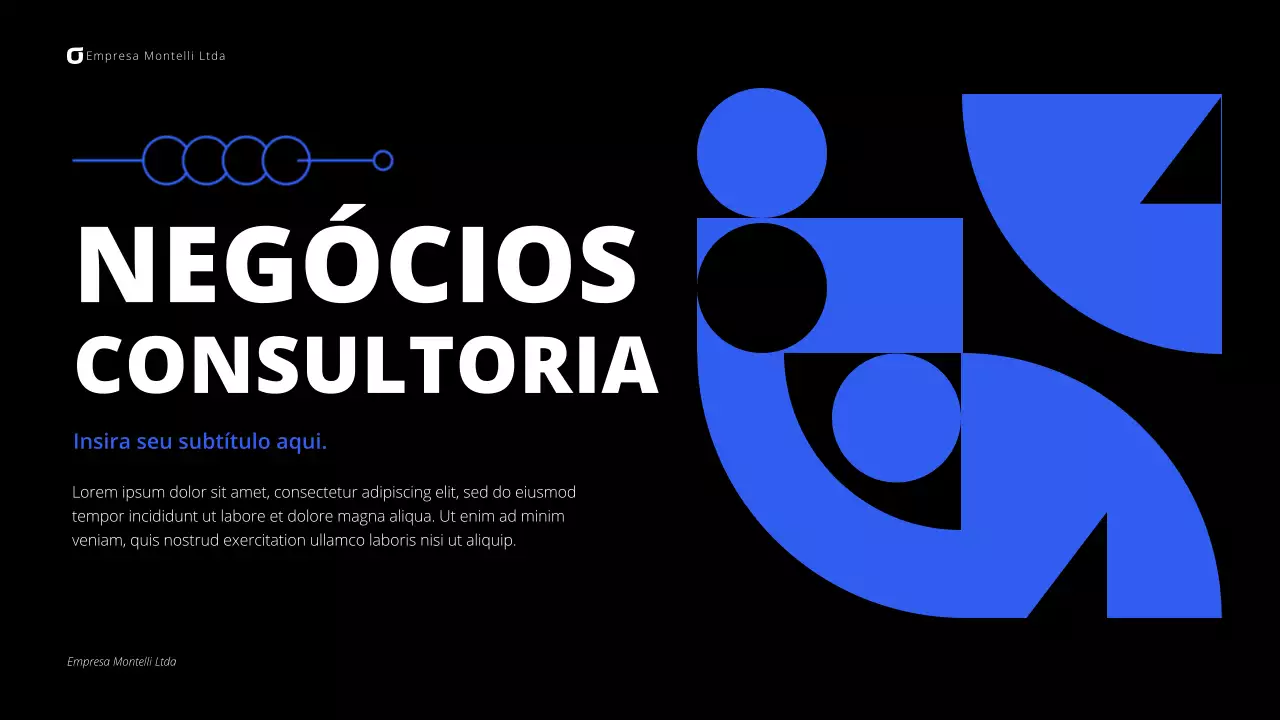 Apresentação de consultoria empresarial moderna em preto e azul
