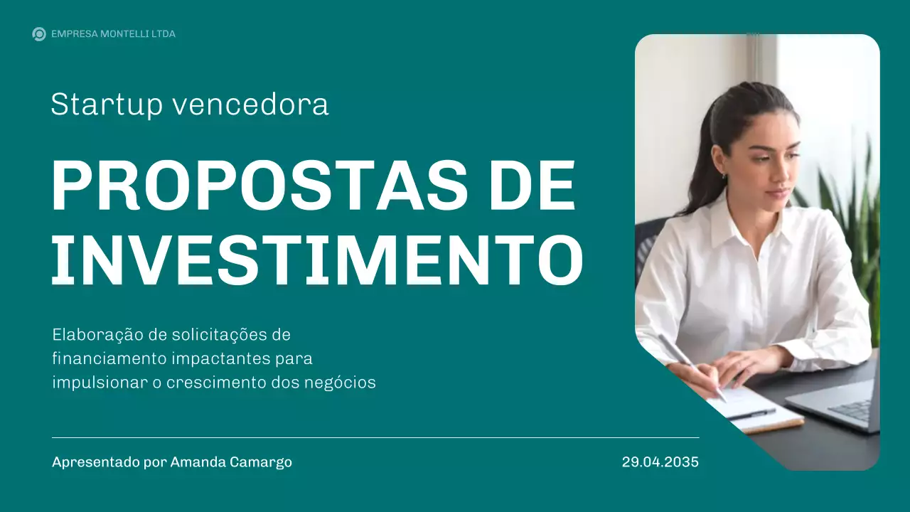 Apresentação do plano de negócios das propostas de financiamento Teal Modern