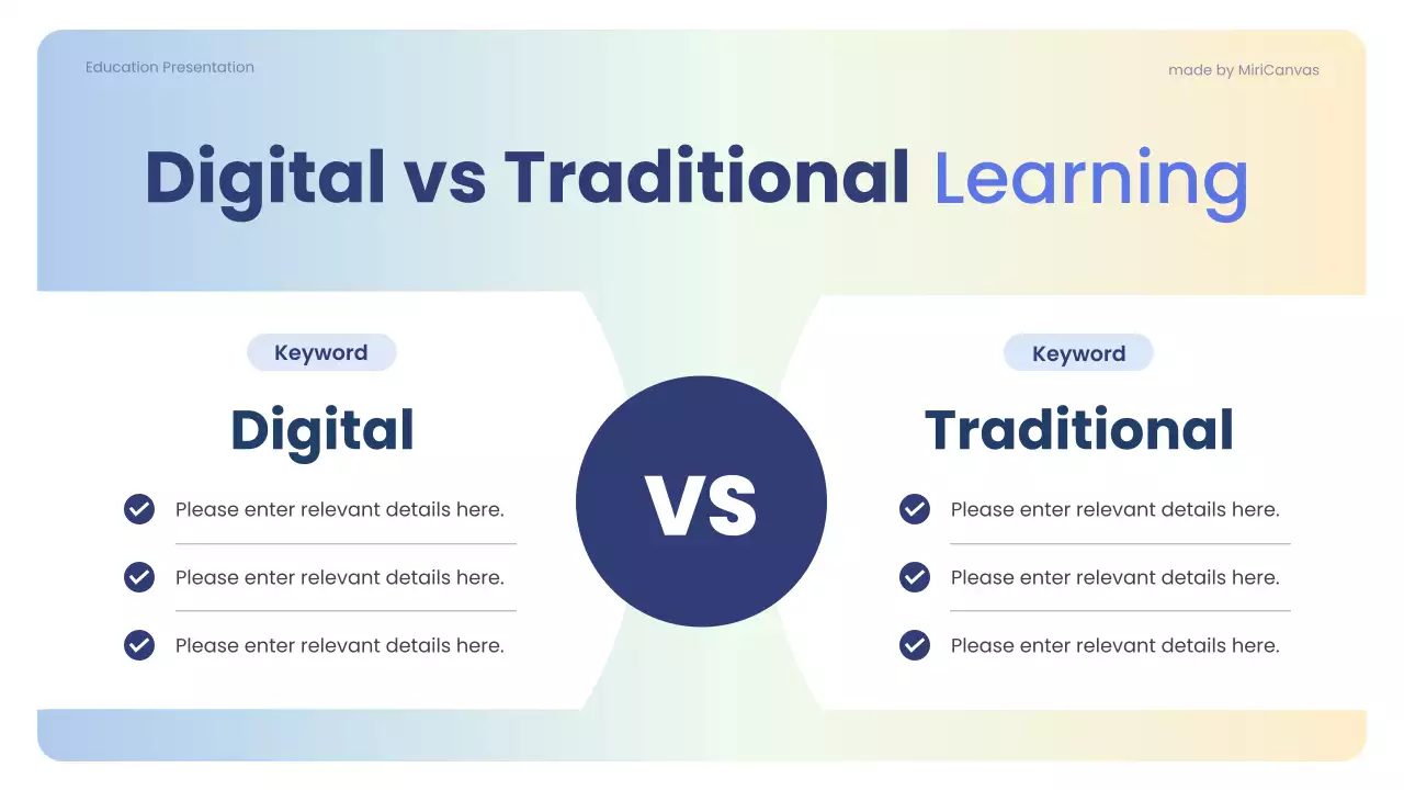 Blue Professional Comparing Traditional and Modern Learning Methods Presentation