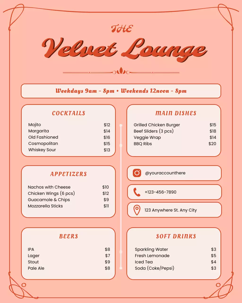 Coral Vintage Restaurant Menu Instagram Post