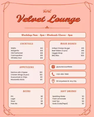 Coral Vintage Restaurant Menu Instagram Post
