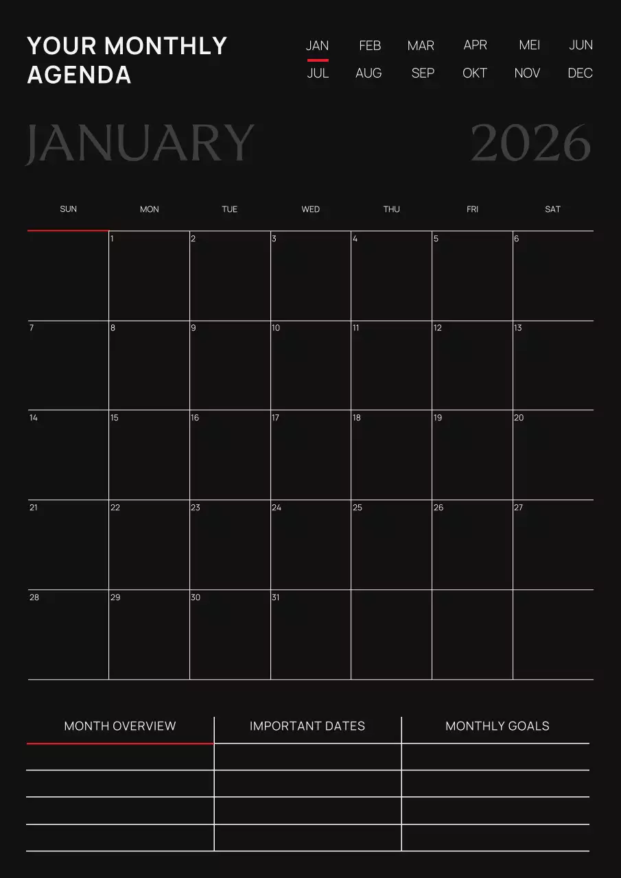 Poster Lịch trình Tối giản Màu đen