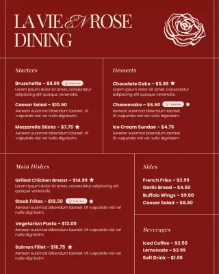 Red and White Elegant Minimalist Restaurant Digital Menu Instagram Post