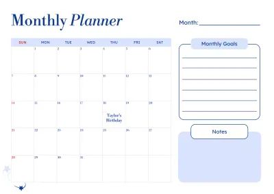 Blue Minimalist Monthly Planner Schedule Poster