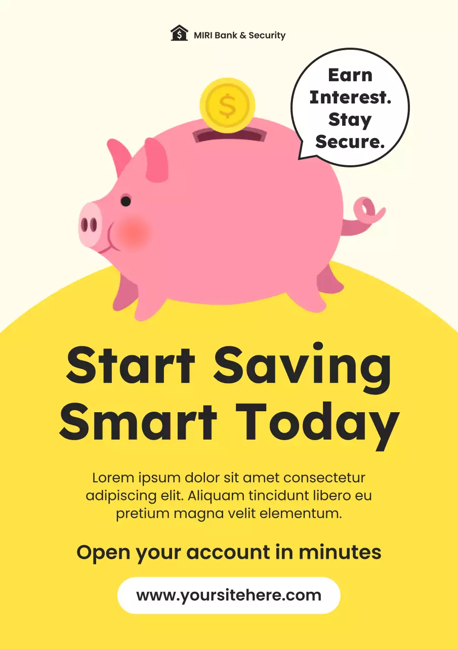 Yellow Modern Bank Savings Promotion Poster