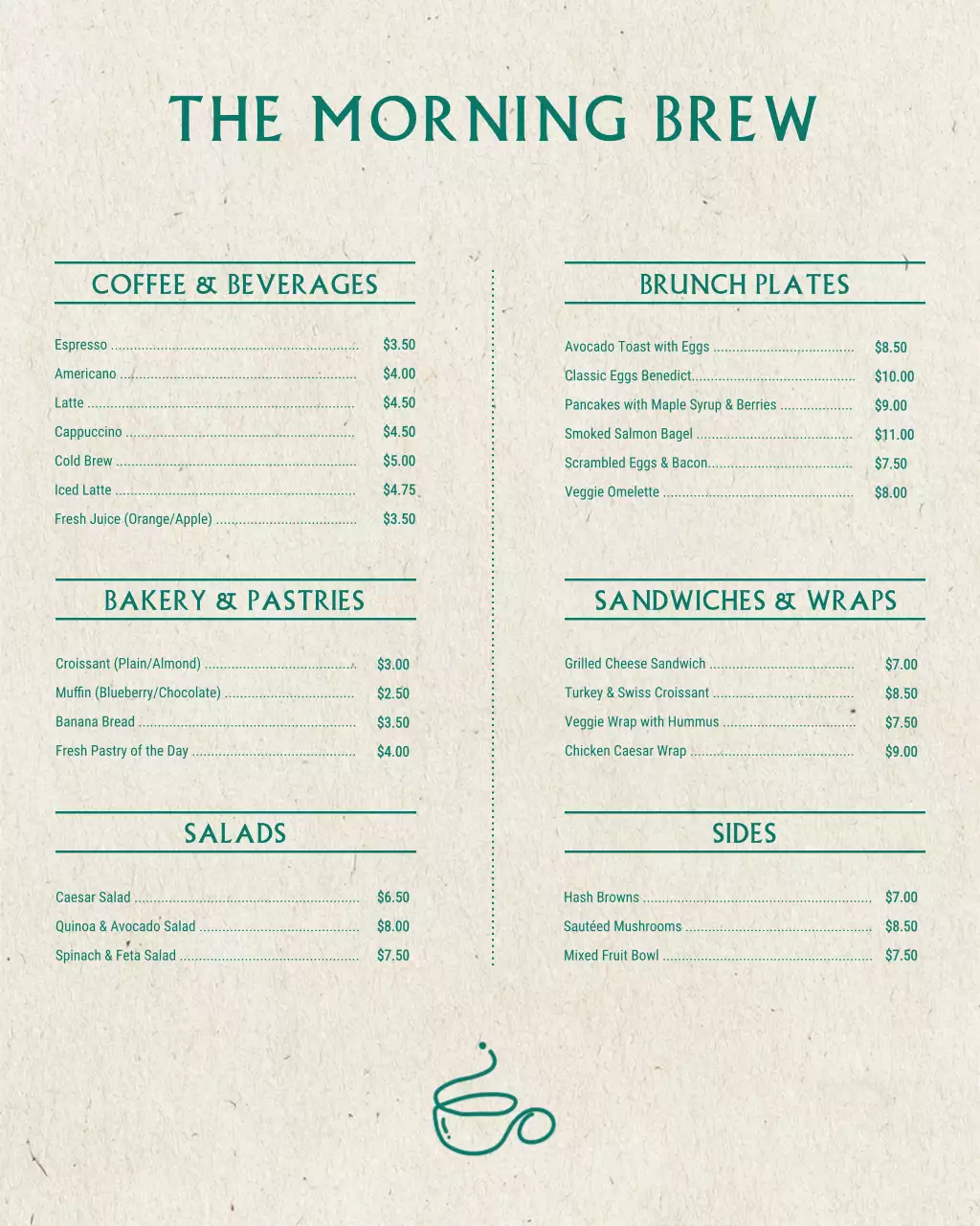 Beige Vintage Cafe Menu Instagram Post