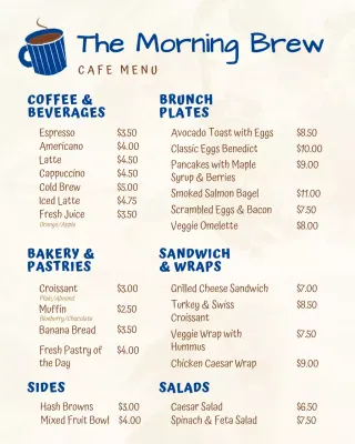 Blue Modern Cafe Menu Instagram Post