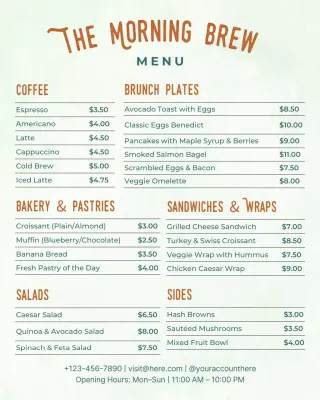 Mint Modern Cafe Menu Instagram Post