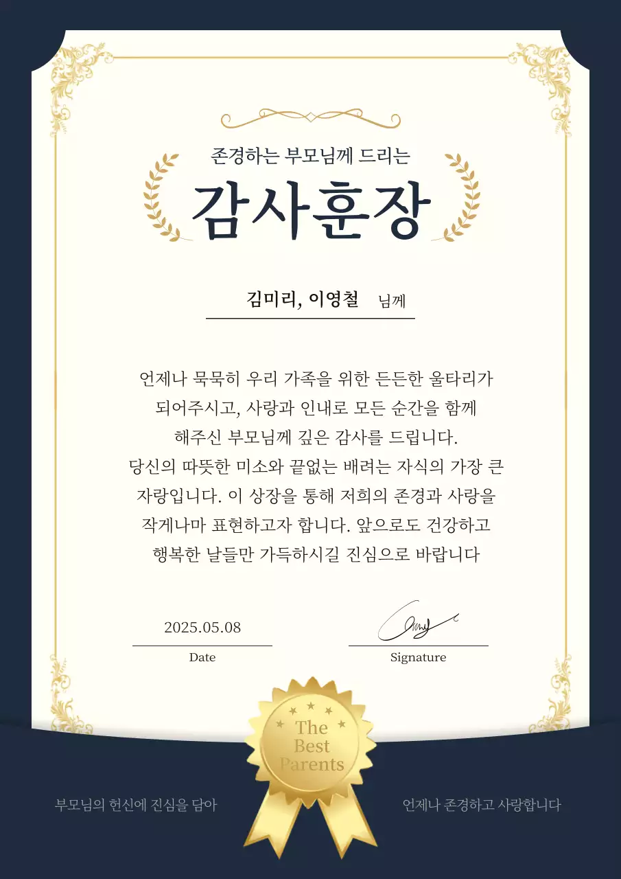 네이비 클래식 감사 훈장