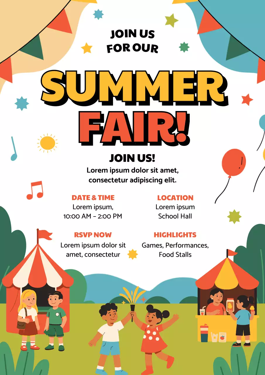 Colorful Retro Summer Fair Invitation Poster