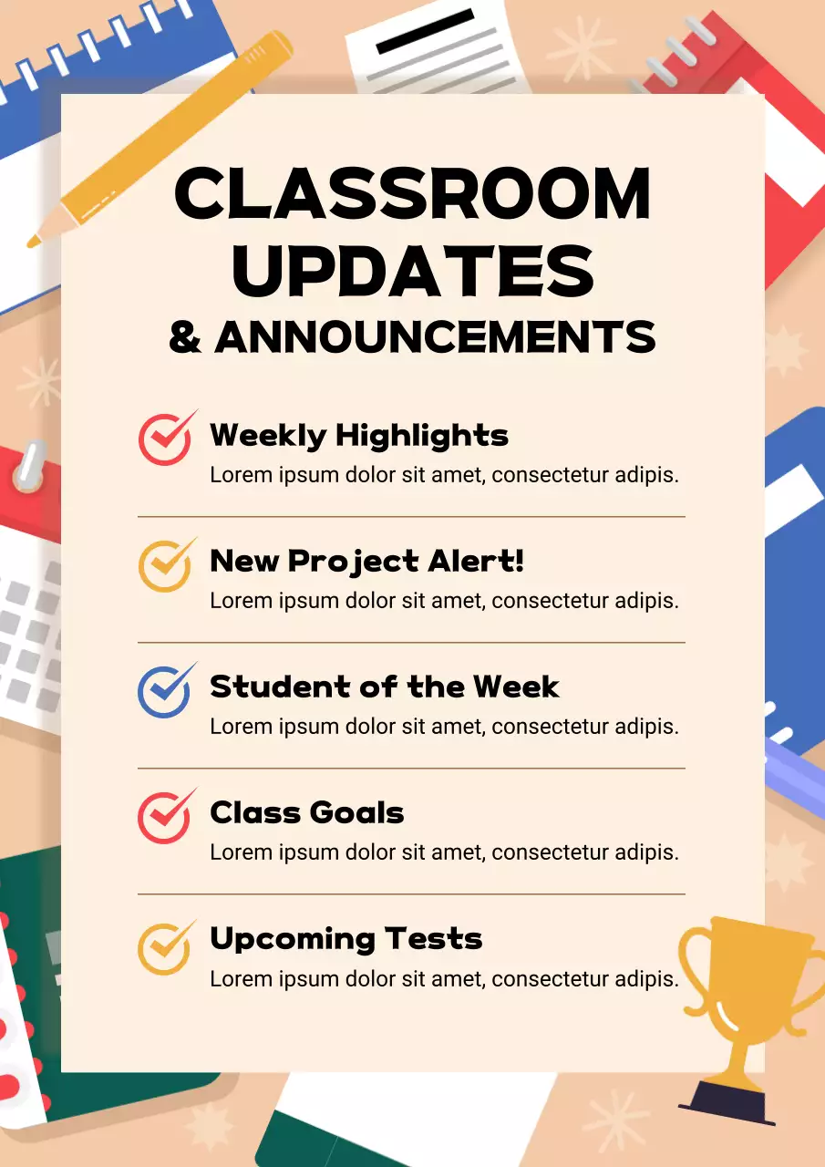 Beige Modern Classroom Announcement Poster