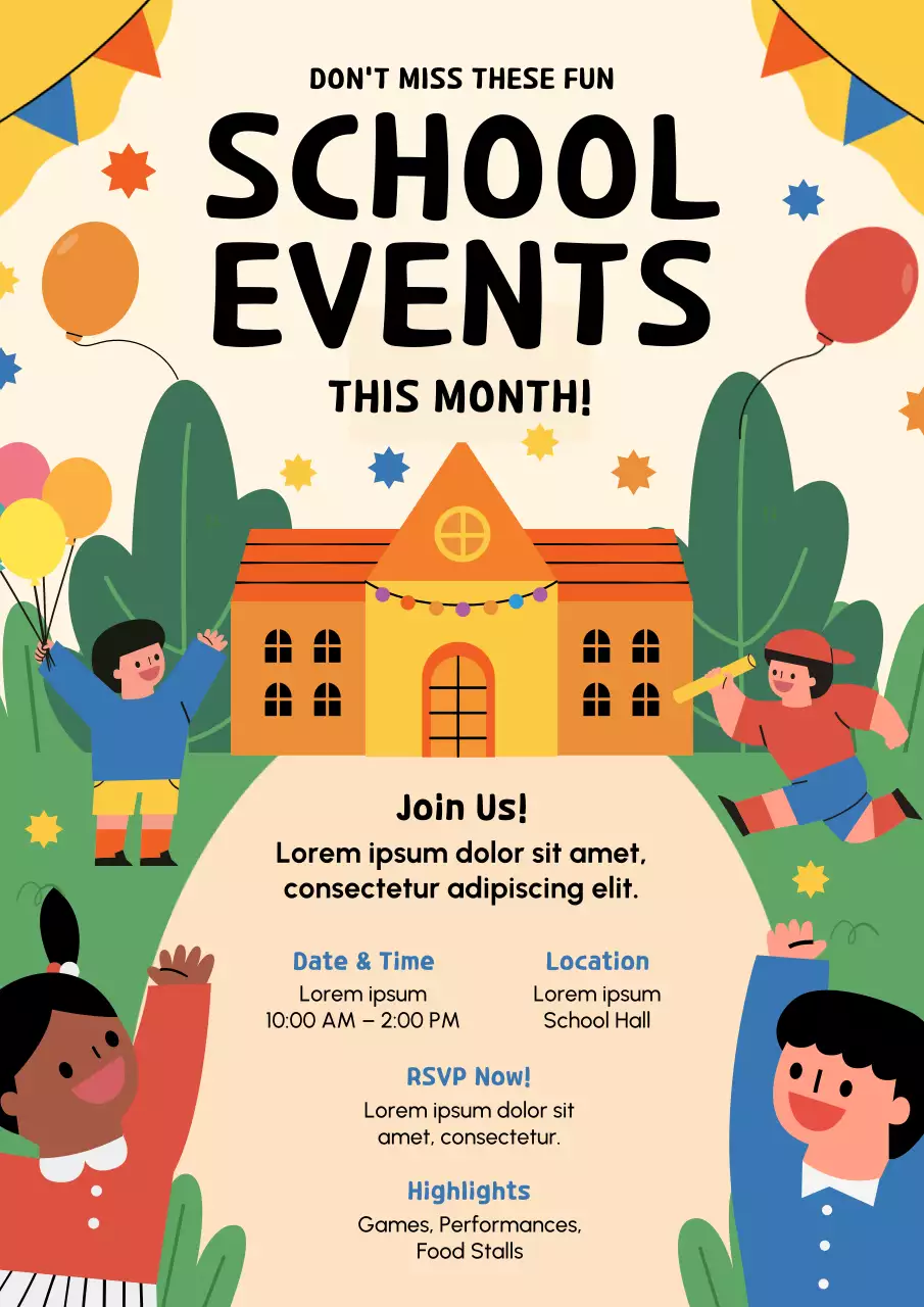 Colorful Playful School Events Announcement Poster