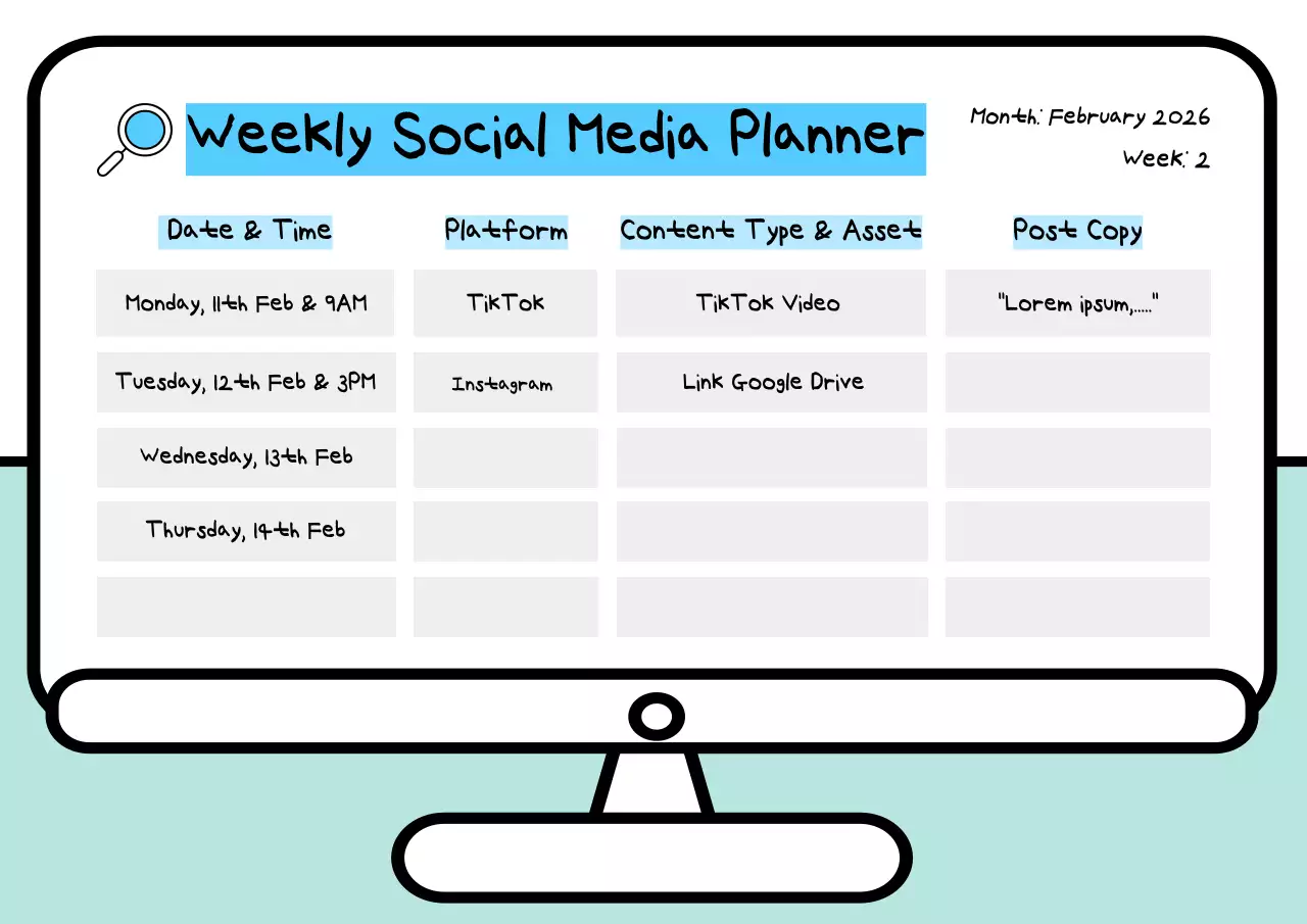 Blue Outline Social Media Planner Web Poster