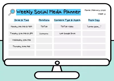 Blue Outline Social Media Planner Web Poster