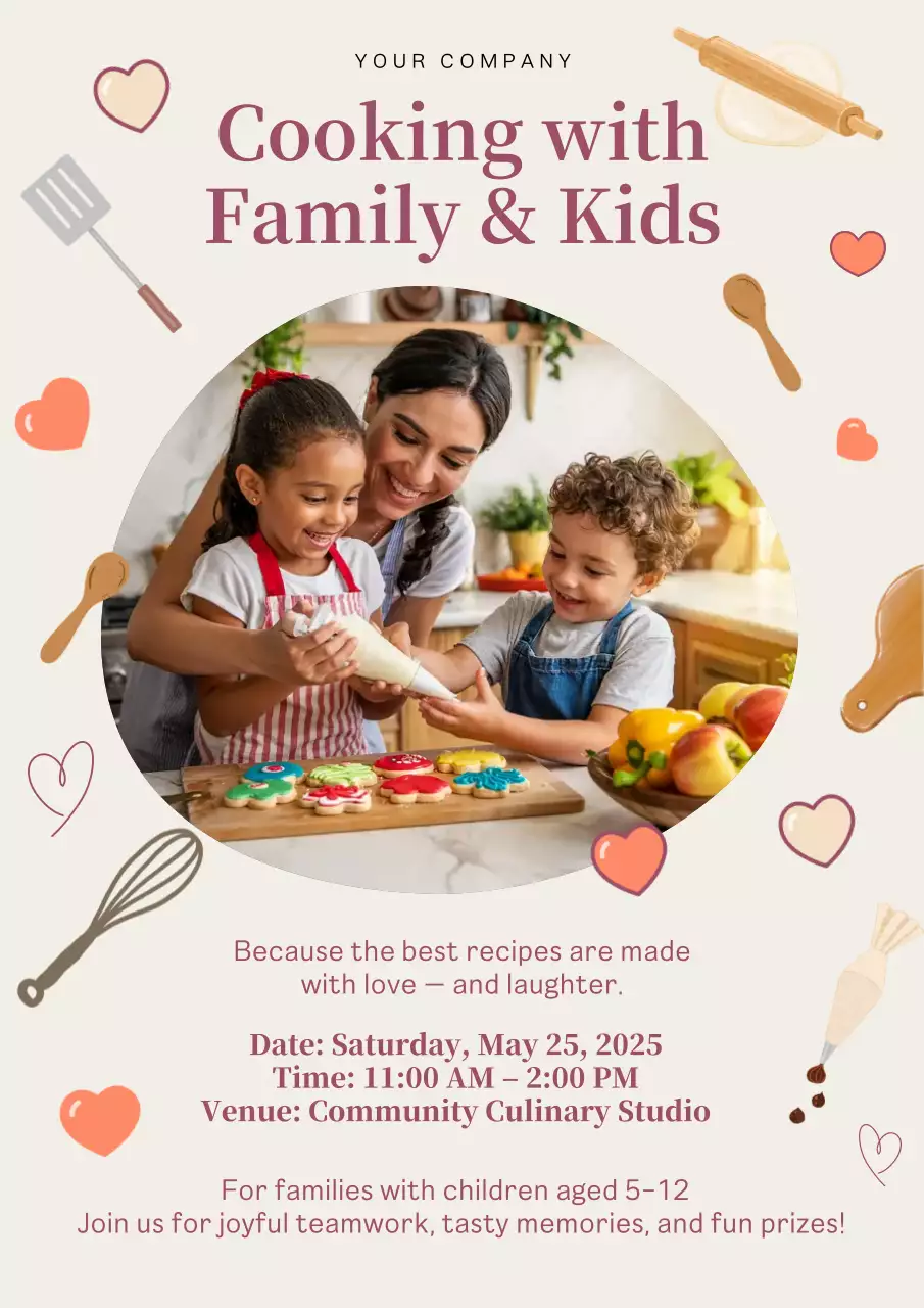 Beige Playful Cooking Event Announcement Poster
