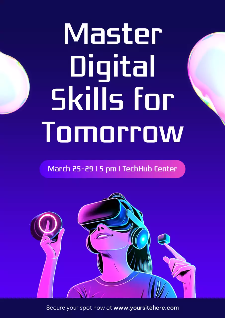 Purple Futuristic Digital Skills Event Poster