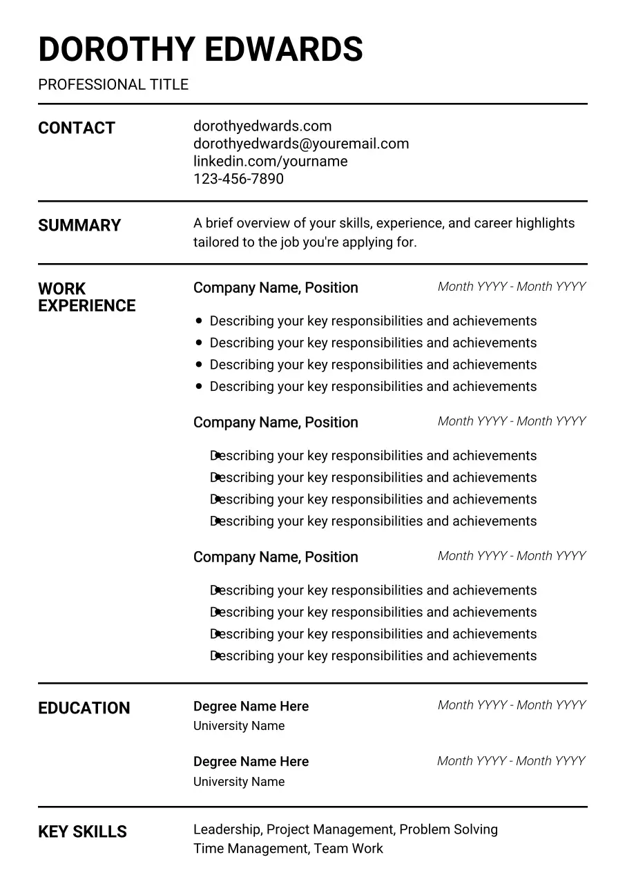 White Minimal ATS Resume Document