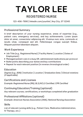White and Blue Professional Nurse CV ATS Resume Document