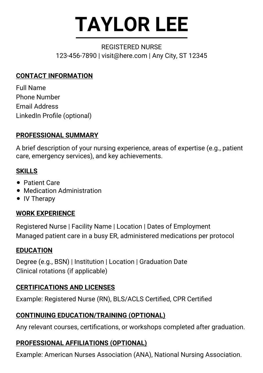 White and Black Nursing ATS Resume Document