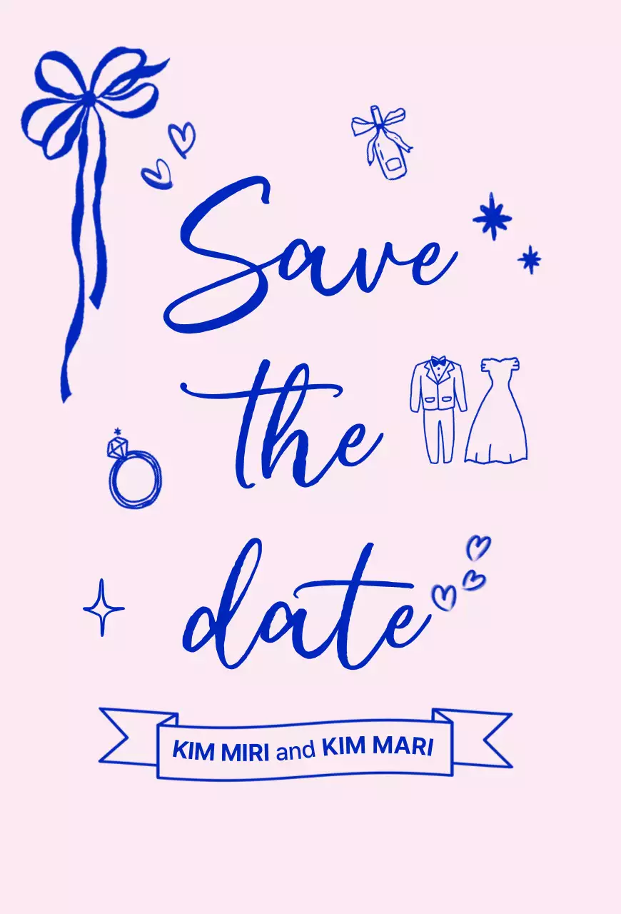 핑크 아기자기한 결혼 초대장