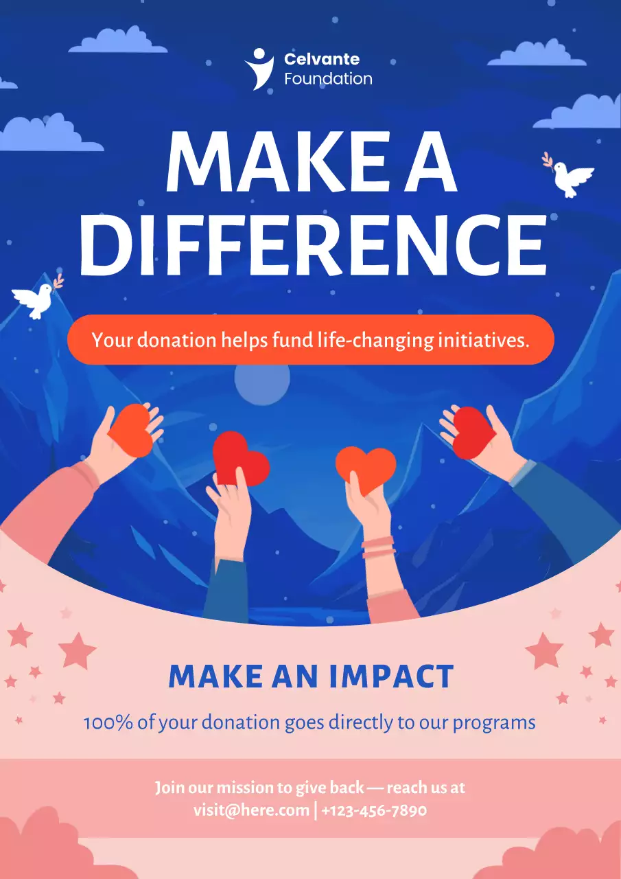 Navy and Orange Flat Donor Outreach Promotion Poster