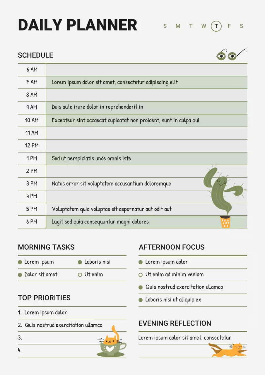 Green Illustrated Minimalism Daily Planner Poster