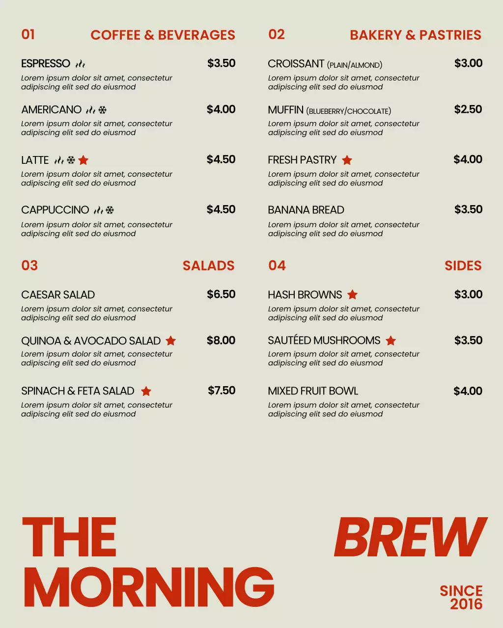 Red and Beige Bold Minimalist Cafe Digital Menu Instagram Post