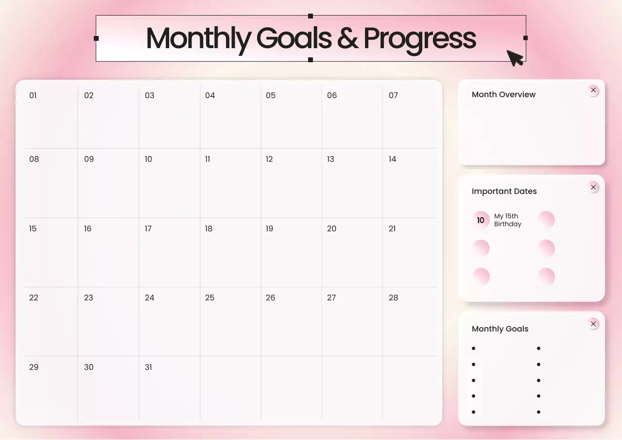 Pink and White Gradient Monthly Planner Poster
