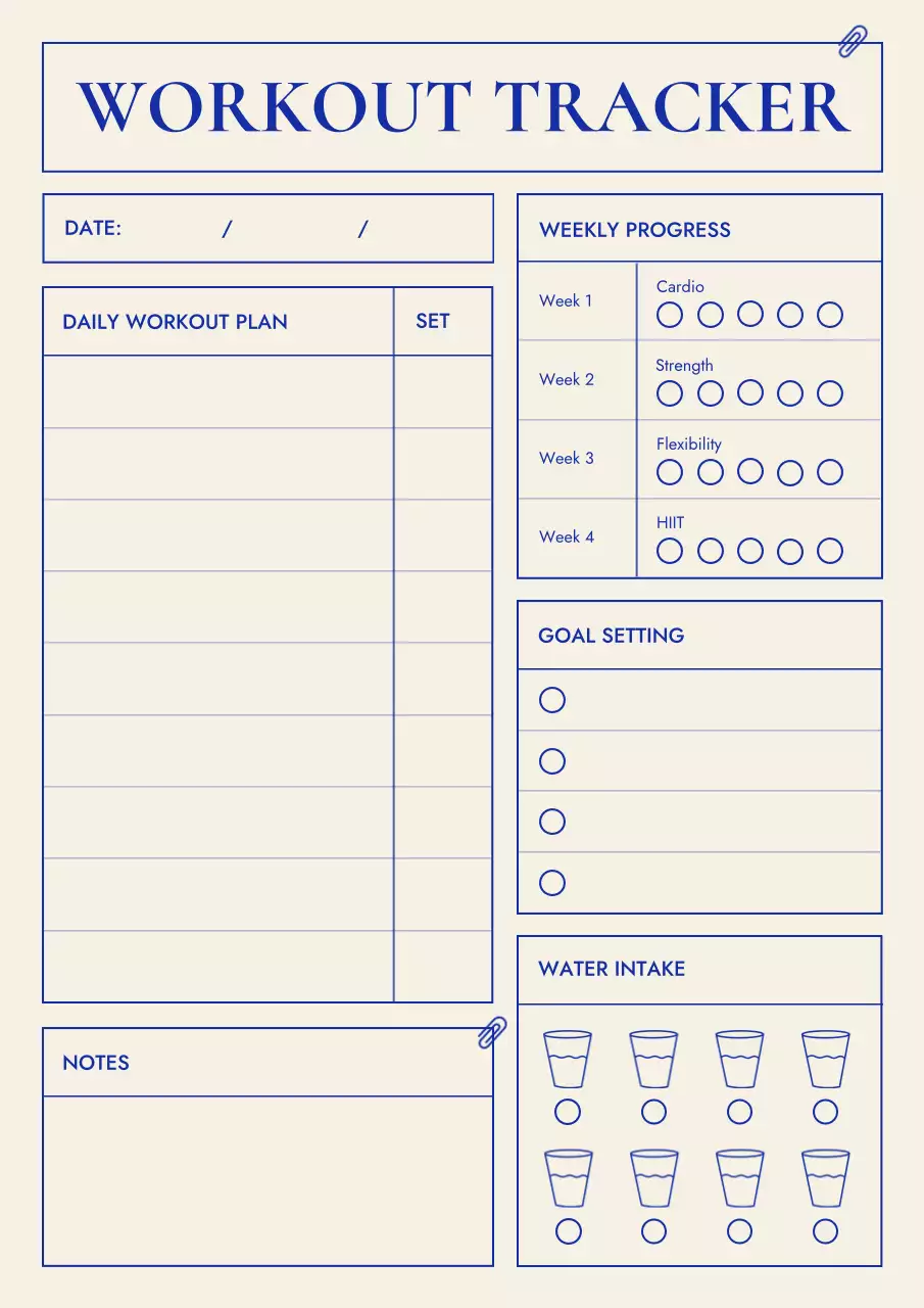 Beige Blue Minimal Modern Workout Planner Tracker Poster