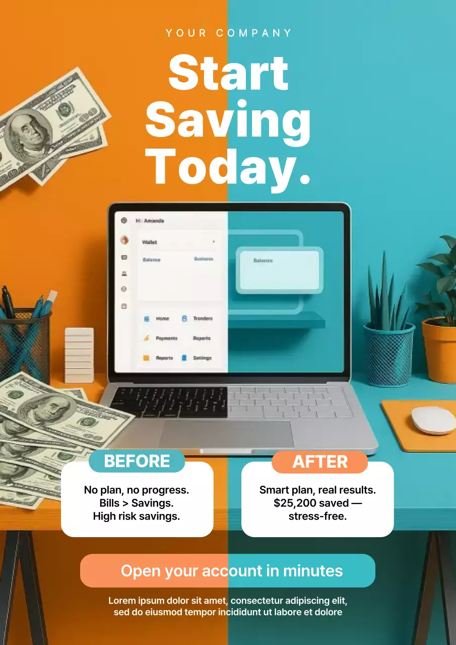 Orange Modern Savings Promotion Poster