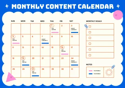Vibrant Blue Pink Playful Monthly Content Calendar Poster