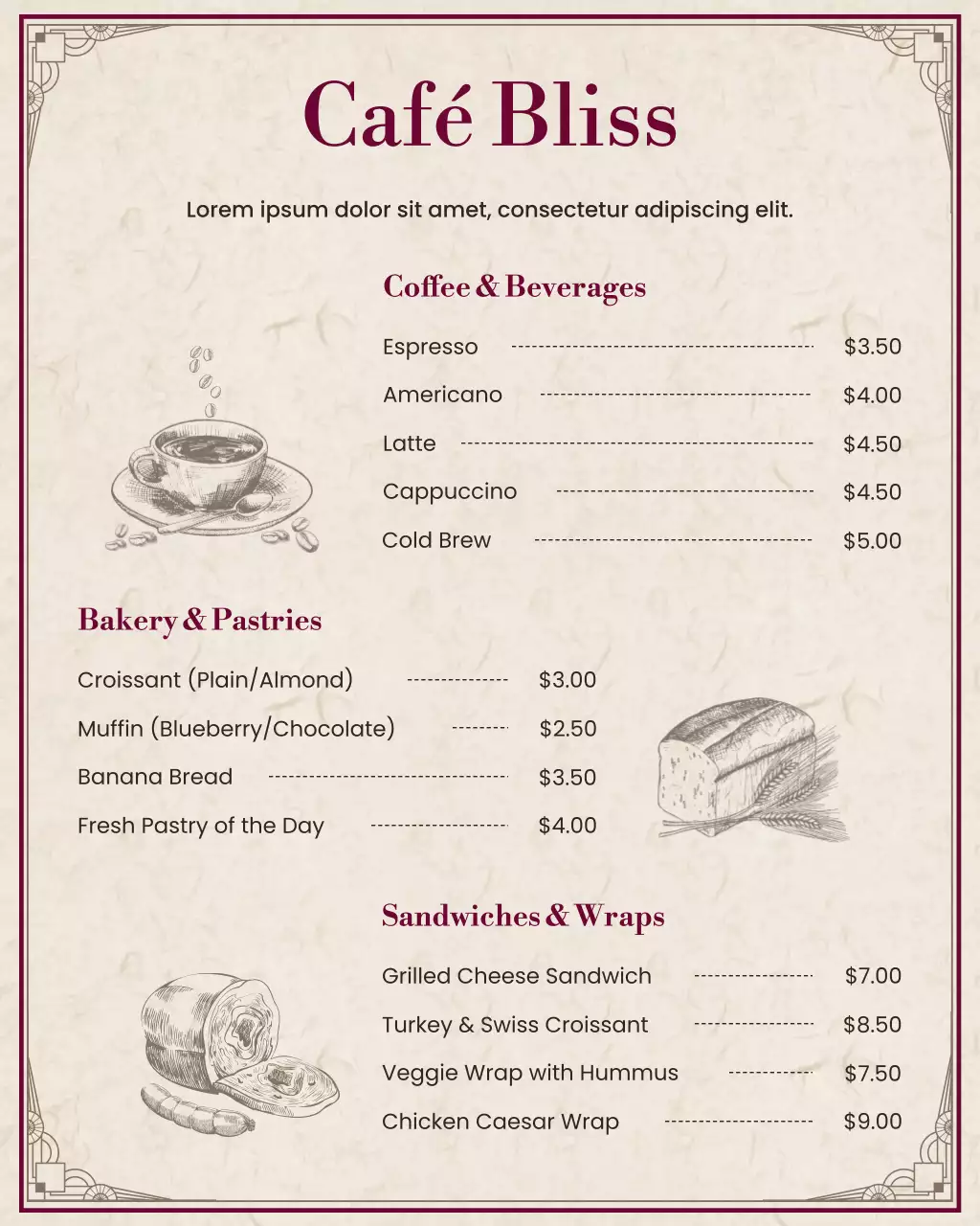 Vintage Cafe Menu Instagram Post