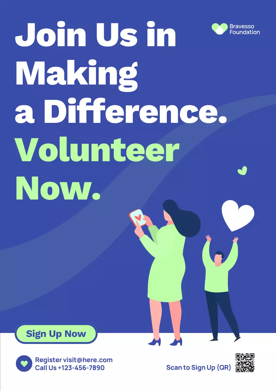 Blue Modern Non-Profit Recruit Material Volunteer Promotion Poster