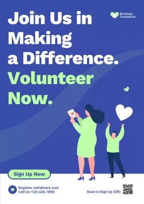 Blue Modern Non-Profit Recruit Material Volunteer Promotion Poster