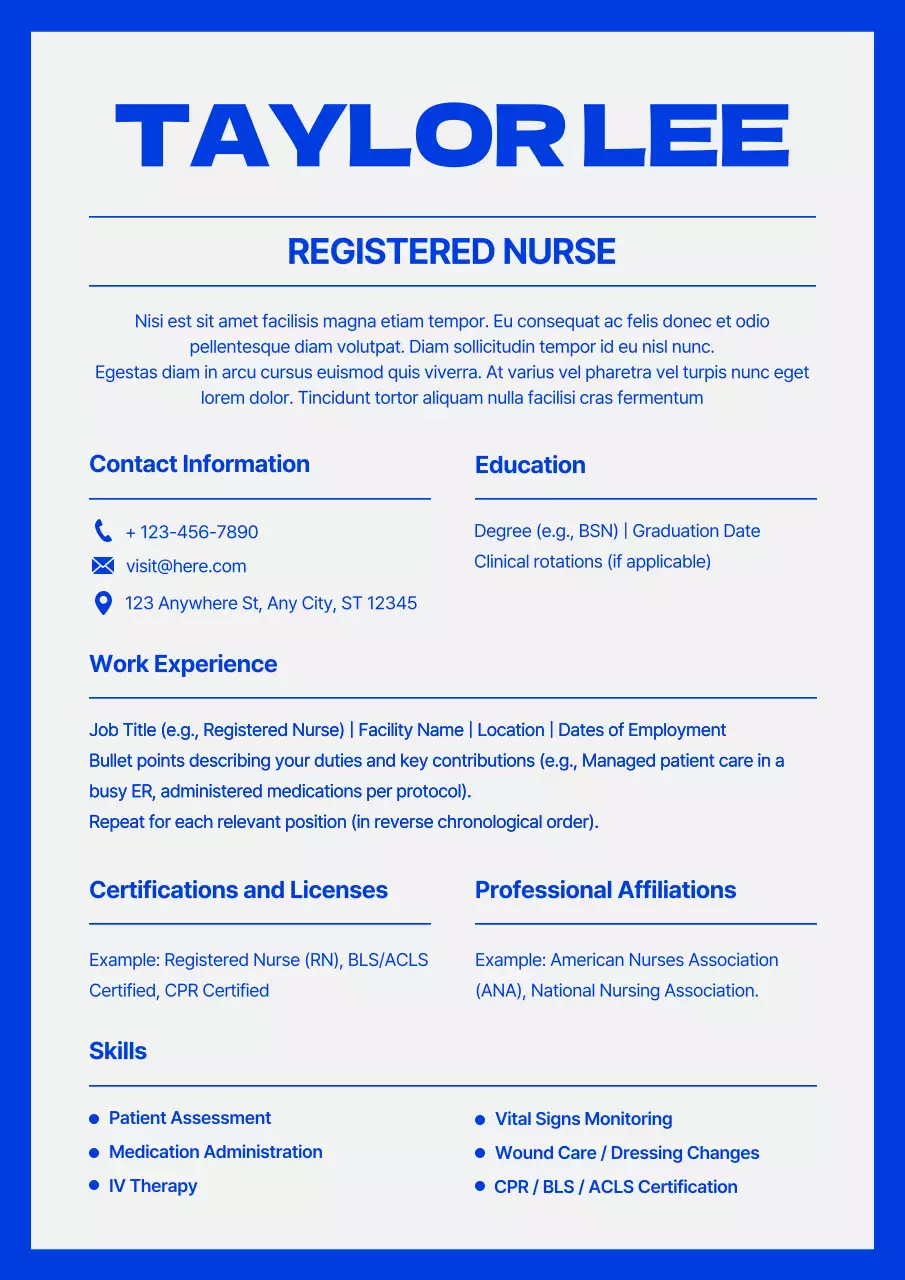 Blue Modern Nurse Resume