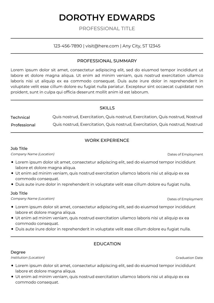 Simple Professional Resume Document