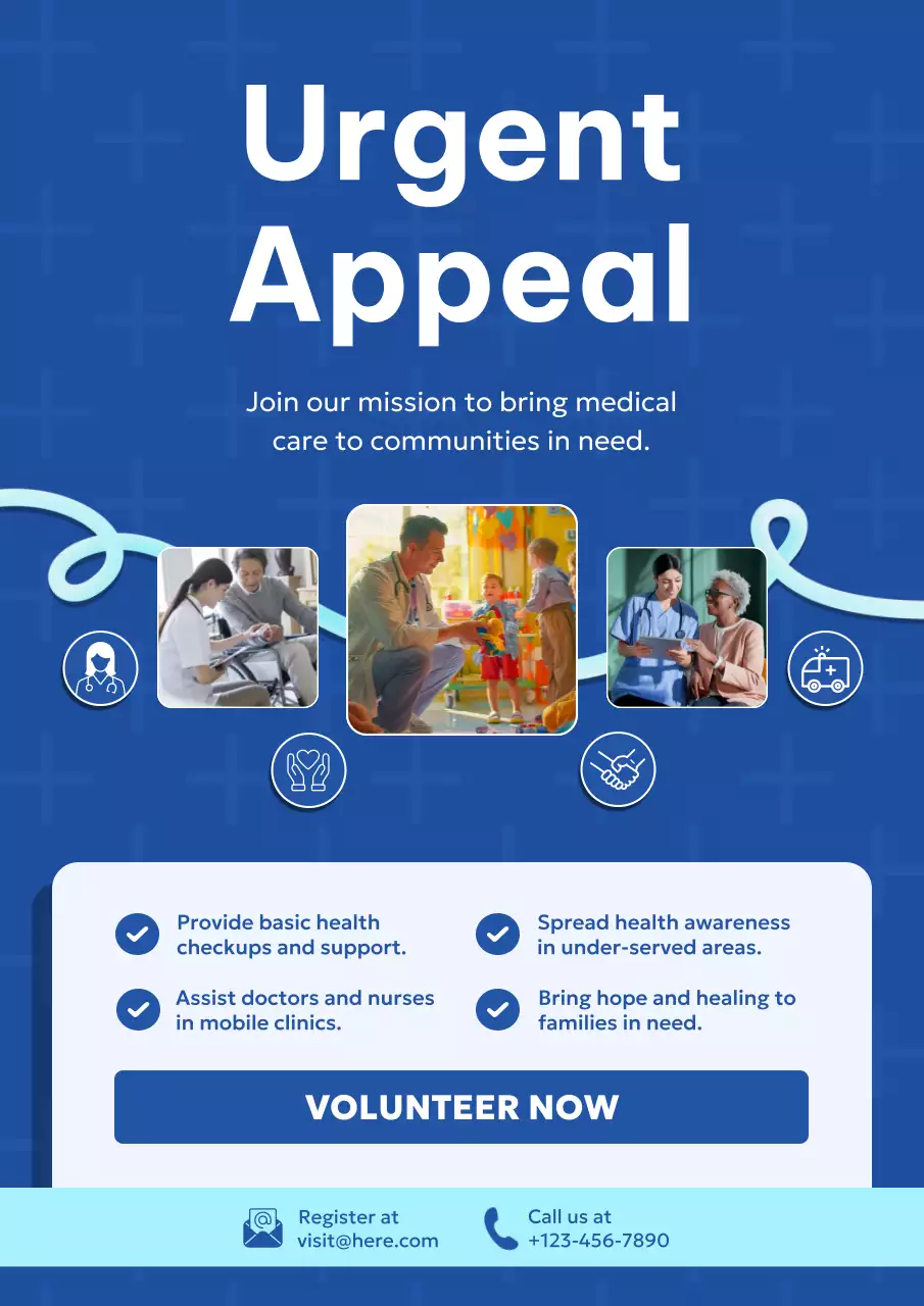 Blue Modern Nonprofit Medical Volunteer Poster