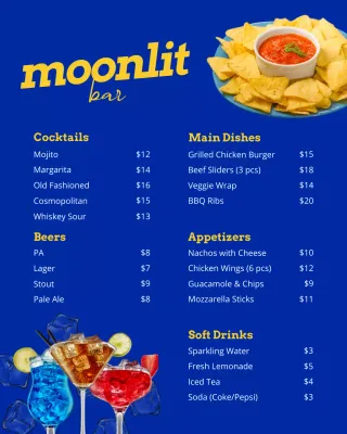 Black Modern Cocktail and Food Menu for Bar Instagram Post