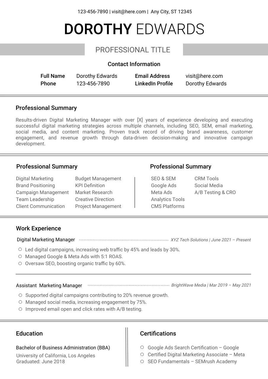 Grey Modern Resume Document