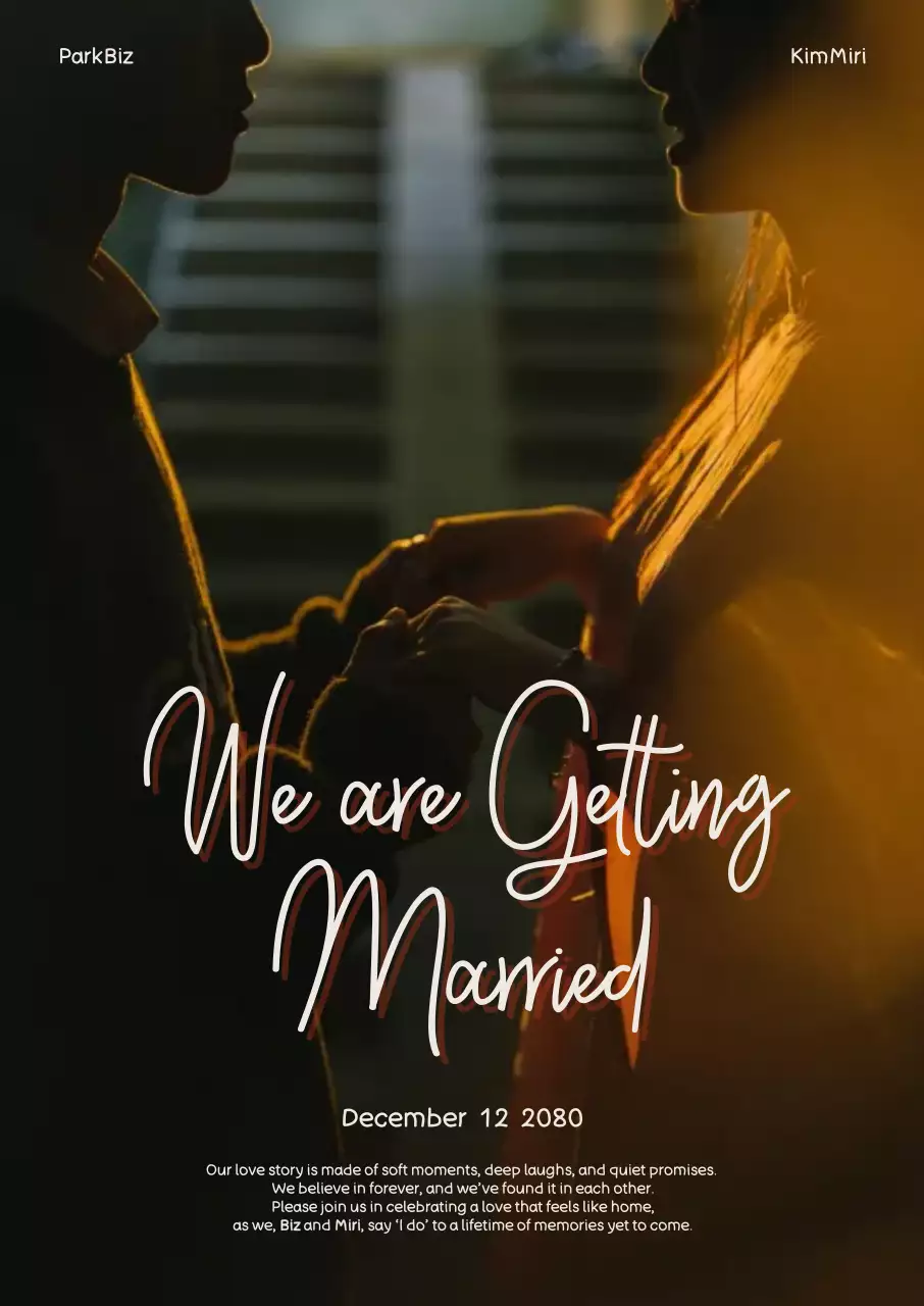 주황 우아한 결혼 초대장