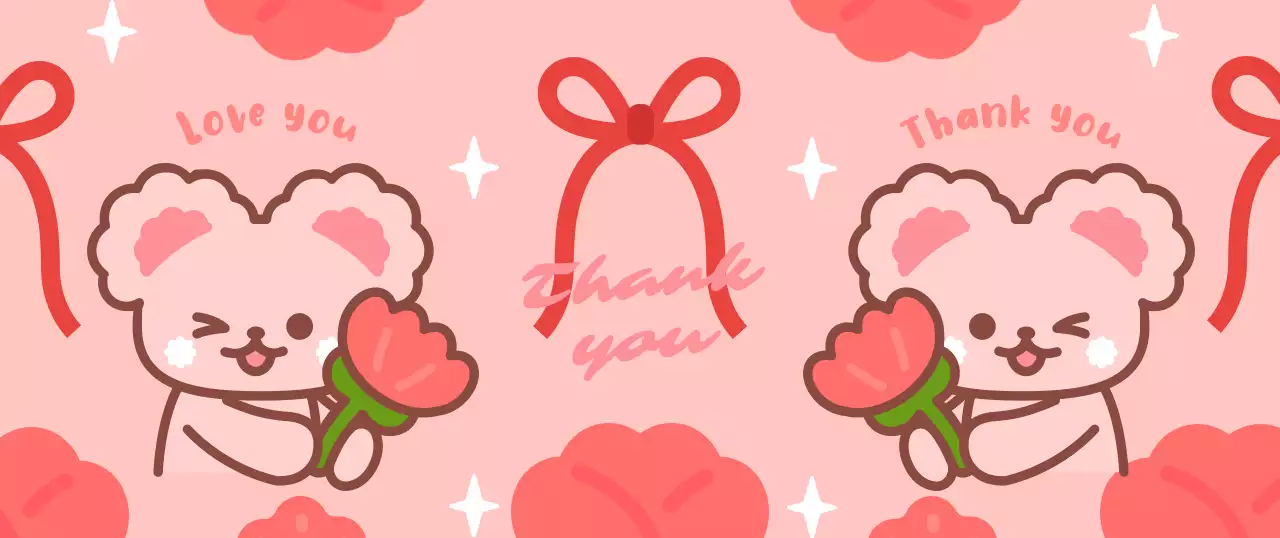 핑크 아기자기한 감사 엽서