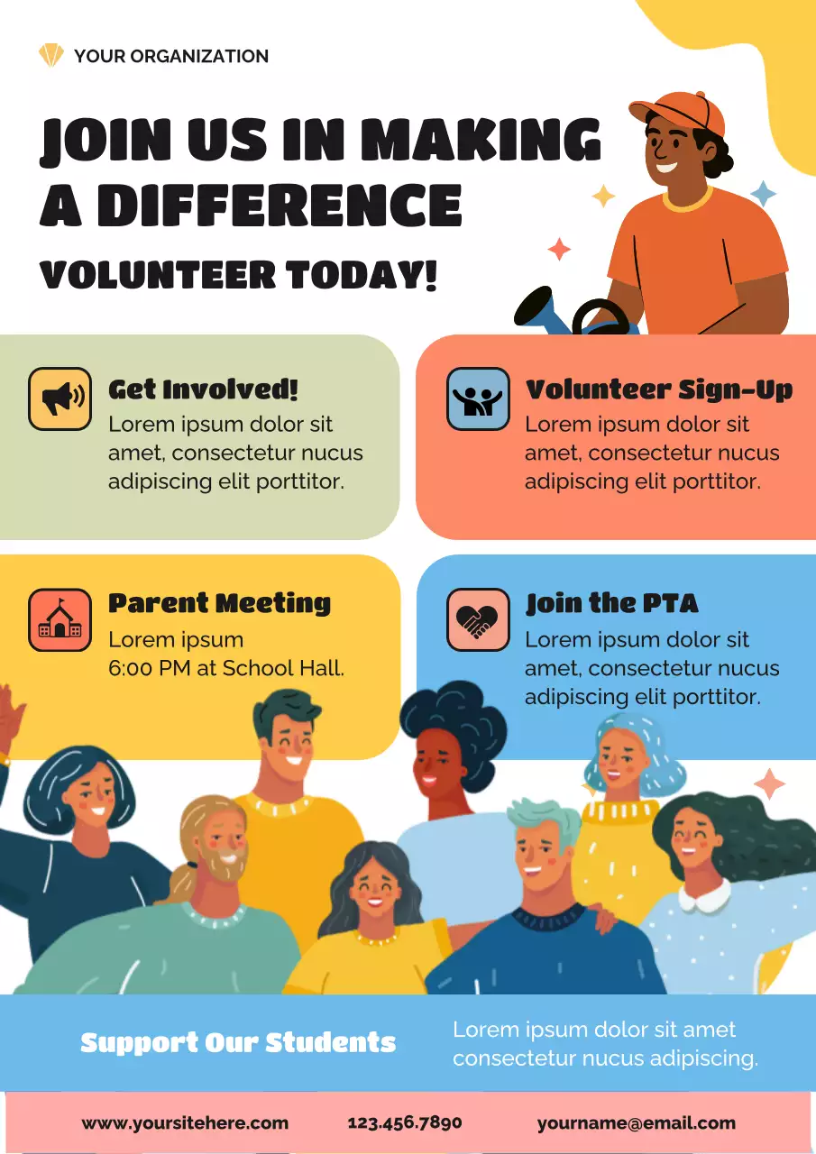 Orange Modern Volunteer Recruitment Promotion Poster