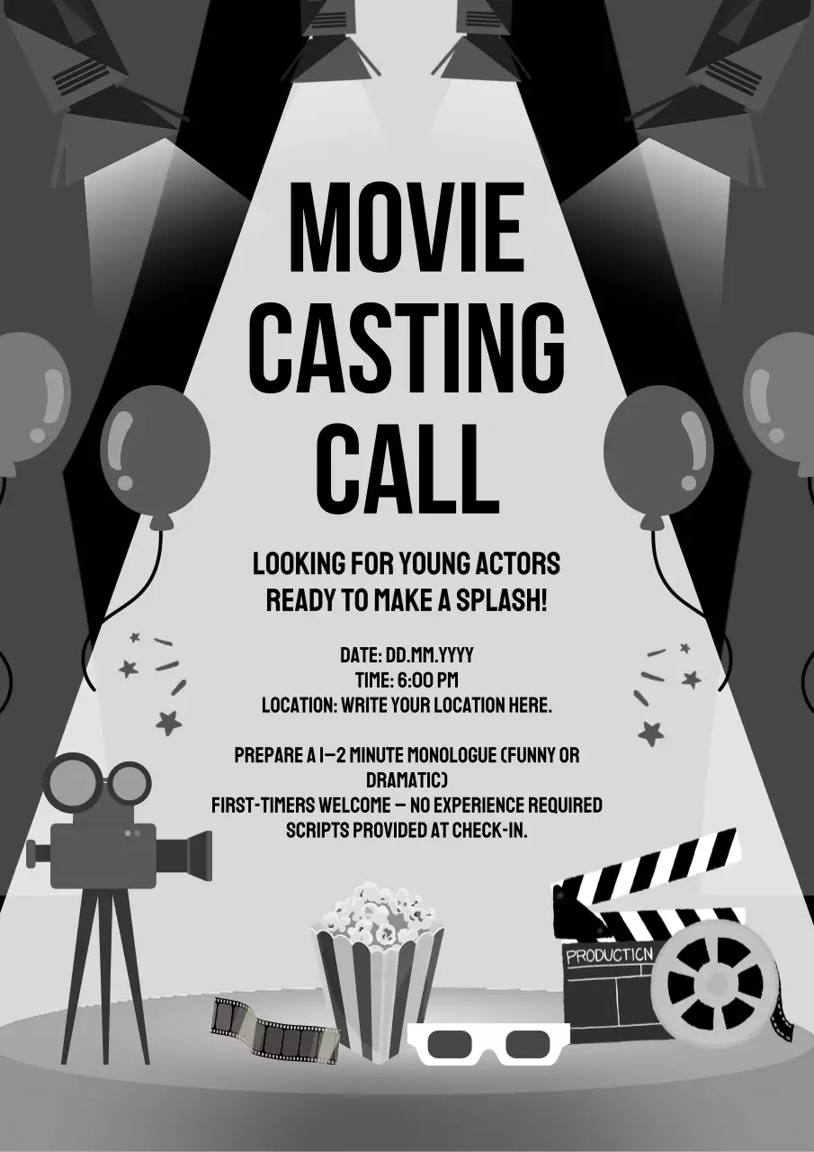 Grey Modern Casting Announcement Poster