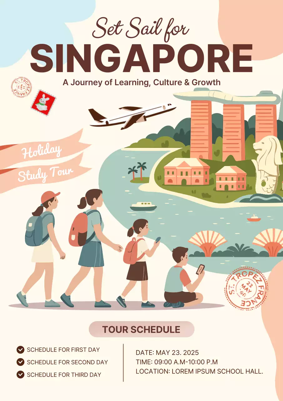 Beige Retro Study Tour Invitation Poster